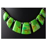 Sterling Silver Gaspeite Native American Graduated Stone Necklace 15.5in