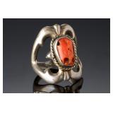 Antique Navajo Sandcast Silver Red Coral Ring SZ 6.75 Native American Jewelry