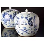 Pair of Antique Chinese Blue & White Ginger Jars, Scholars & Boys, Late 19th/Early 20th C.