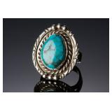Vintage Navajo Sterling Silver Turquoise Ring Signed Native American Jewelry