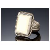 Vintage Native American Fossilized Walrus Ivory Sterling Silver Ring Sz 7.75