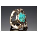 Antique Navajo Sandcast Silver Turquoise Ring SZ 6.25 Native American Jewelry