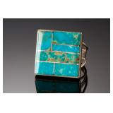 Navajo Harold Smith Turquoise Inlay Sterling Silver Ring Sz 7.5 Native American