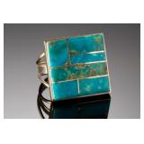 Navajo Harold Smith Turquoise Inlay Sterling Silver Ring Sz 7.5 Native American
