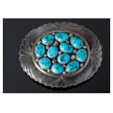 Navajo Sterling Silver Turquoise Cluster Belt Buckle Native American