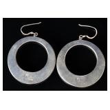 Zuni Multi Stone Inlay Sterling Silver Hoop Earrings Native American Signed M