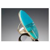 Navajo Harold Smith Turquoise Inlay Sterling Silver Ring Sz 7 Native American