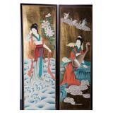 Vintage Chinese Style Gold Leaf Lacquer Panels, Set of 4 Maidens