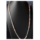Long Pink Coral & Freshwater Pearl Beaded Necklace, 30in, Estate
