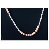 Long Pink Coral & Freshwater Pearl Beaded Necklace, 30in, Estate