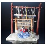 Vintage Handcrafted Navajo Weaving Loom Display with Weaver Doll Folk Art
