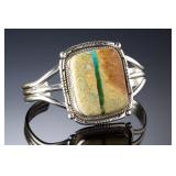 Native American Sterling Silver Royston Ribbon Turquoise Cuff - Signed B