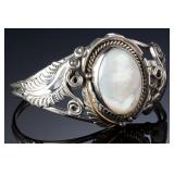 Navajo John Silversmith MOP Sterling Silver Cuff Bracelet Native American Jewelry