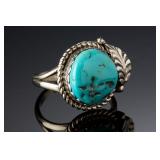 Navajo John Silversmith Turquoise Sterling Silver Ring SZ 8.25 Native American