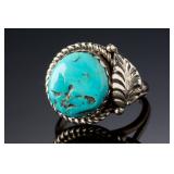 Navajo John Silversmith Turquoise Sterling Silver Ring SZ 8.25 Native American