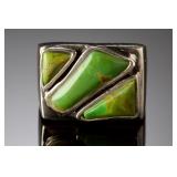 Modernist Gaspeite & Sterling Silver Ring, Chunky Statement Ring, SZ 8