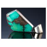 Native American Turquoise Sterling Silver Pendant Signed LJ 925