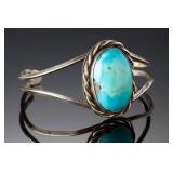 Vintage Native American Turquoise Sterling Silver Cuff Bracelet