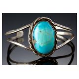 Vintage Native American Turquoise Sterling Silver Cuff Bracelet