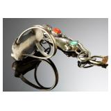 Navajo Sterling Silver Turquoise Coral Leaf Ring SZ 7 Native American AS-IS