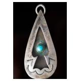 Vintage Navajo Shadowbox Turquoise Silver Pendant, Unsigned Native American