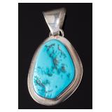 Native American Jubal B Turquoise Sterling Silver Pendant Southwest Jewelry
