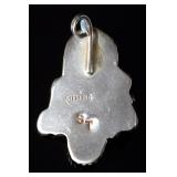 Signed Native American Navajo Sterling Turquoise Coral Leaf Floral Pendant