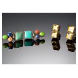 Vintage Sterling Silver Southwestern Turquoise & Modernist Citrine Earrings (2 Pairs)