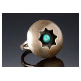 Vintage Navajo Shadowbox Silver Turquoise Ring SZ 6.75 - Unmarked