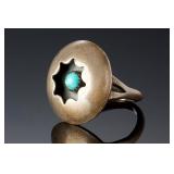 Vintage Navajo Shadowbox Silver Turquoise Ring SZ 6.75 - Unmarked