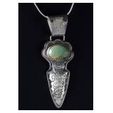 Running Bear Trading Sterling Silver Turquoise Arrowhead Pendant Necklace Gallup Native American