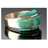 Signed SC Sterling Silver Turquoise Channel Inlay Ring Size 7.25 USA Made