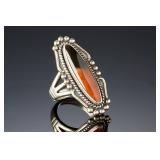 Navajo Rainbow Petrified Wood Sterling Silver Ring Native American SZ 6.25