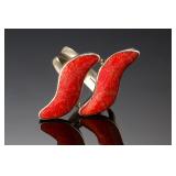 Modern Sterling Silver & Red Coral Statement Ring, Size 8.25, 5.77g