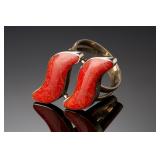 Modern Sterling Silver & Red Coral Statement Ring, Size 8.25, 5.77g