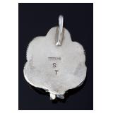 Navajo Sterling Silver Coral Turquoise Flower Leaf Pendant Signed ST