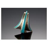 Vintage Mexican Modernist Sterling Silver Turquoise Inlay Panel Ring FCA Taxco