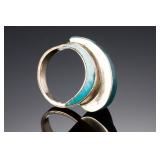 Vintage Mexican Modernist Sterling Silver Turquoise Inlay Panel Ring FCA Taxco