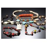Vintage Ethnic Bohemian Statement Necklaces Lot: Turquoise, Coral, Millefiori, Carved