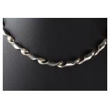 Modernist Ribbon Twist Silver Tone Choker Necklace | 33.42g, 15in Circumference
