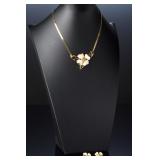Vintage Trifari Gold-Tone & White Enamel Floral Necklace & Earrings Set