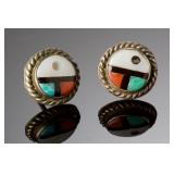 Vintage Native American Sterling Silver Multi-Stone Inlay Kachina Earrings