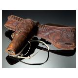 Tooled Leather Revolver Gun Belt & Holster Rig Western Style Custom