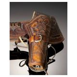 Tooled Leather Revolver Gun Belt & Holster Rig Western Style Custom
