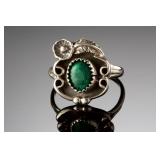 Vintage Native American Sterling Silver Malachite Ring SZ 6 Southwestern