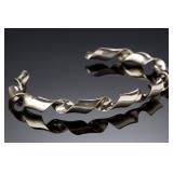 Signed JB Modernist Ribbon Twist Cuff Bracelet - Looks Like Silver 14.03g