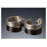 Sterling Silver & Silver-Tone Hoop Earrings Lot (4 pcs) - Etched & Ribbed Designs