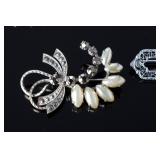 Lot of 5 Vintage Costume Jewelry Brooches Pins | Rhinestone, Pearl, Enamel