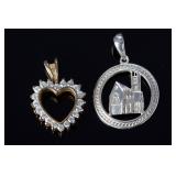 Sterling Silver Pendants: Gold-Tone CZ Heart & Architectural Church Motif
