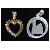 Sterling Silver Pendants: Gold-Tone CZ Heart & Architectural Church Motif